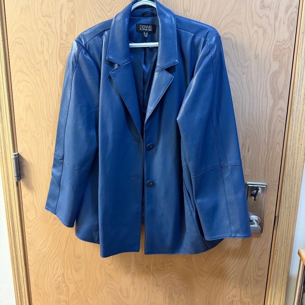 Blue Faux Leather Blazer